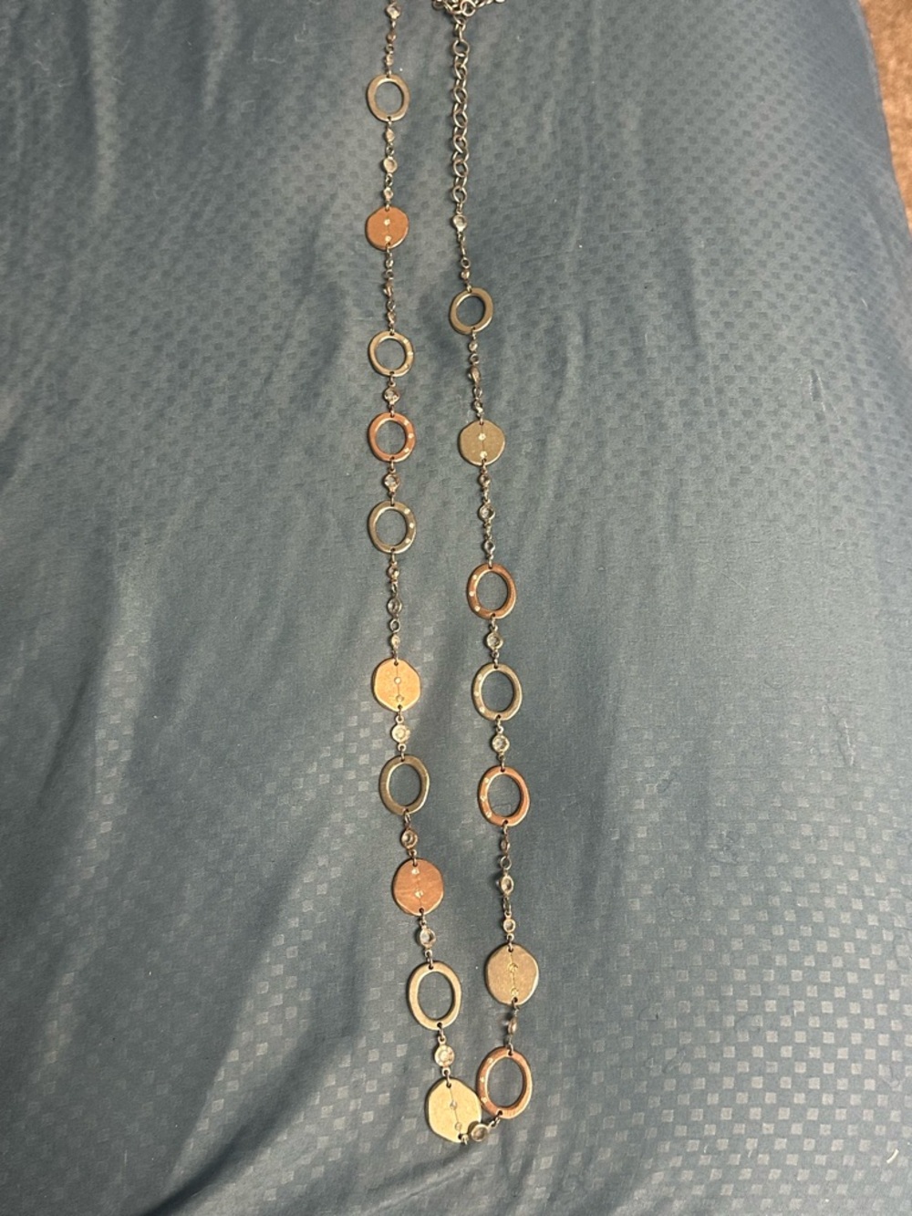 Silver and Rose Gold Circle Link Long Necklace - Women Jewelry